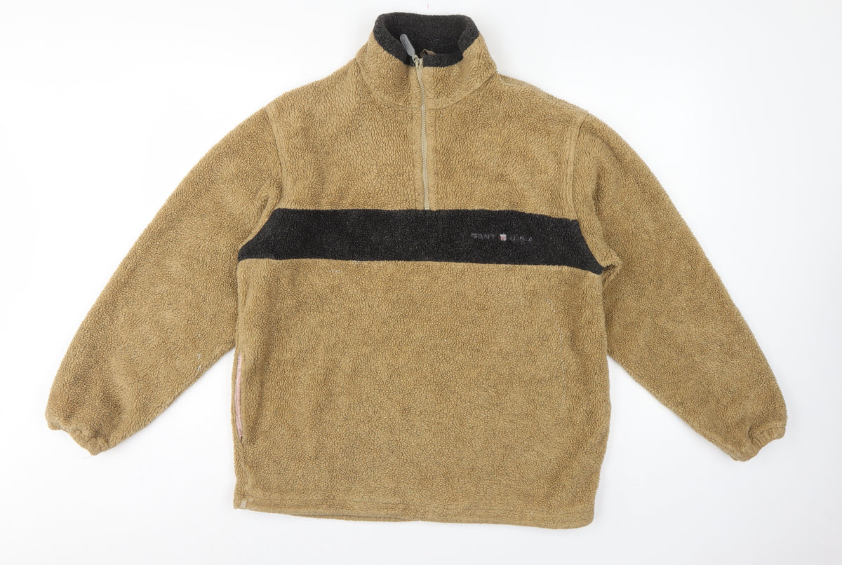 GANT Sport Men’s Beige M 1/4 Zip Fleece Pullover Sweatshirt Logo
