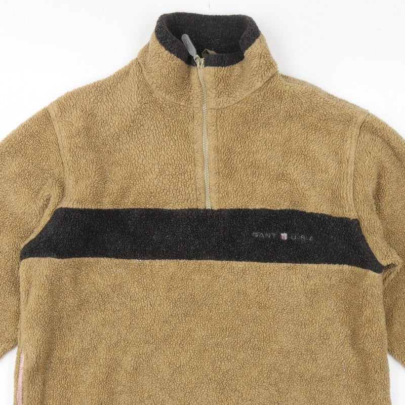 GANT Sport Men’s Beige M 1/4 Zip Fleece Pullover Sweatshirt Logo