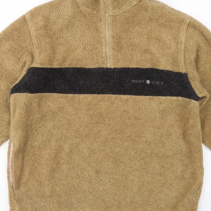 GANT Sport Men’s Beige M 1/4 Zip Fleece Pullover Sweatshirt Logo