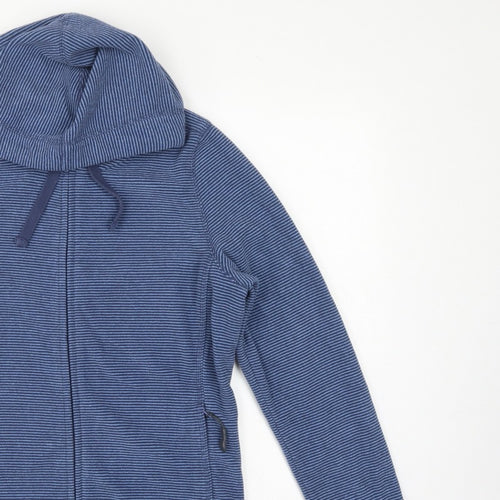 Peter Storm Women Blue Striped Hooded Fleece Jacket Size 12 Full Zip