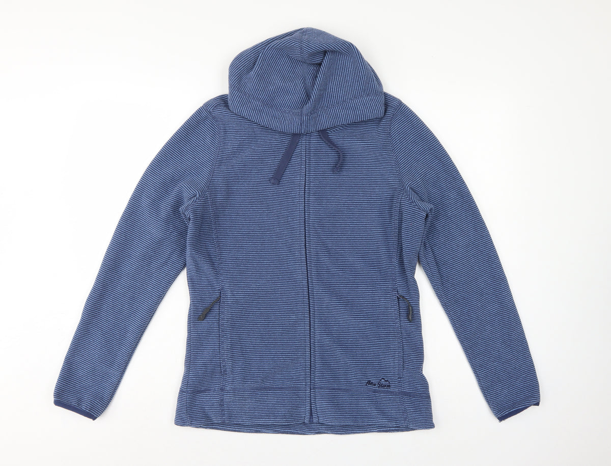 Peter Storm Women Blue Striped Hooded Fleece Jacket Size 12 Full Zip