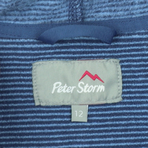 Peter Storm Women Blue Striped Hooded Fleece Jacket Size 12 Full Zip