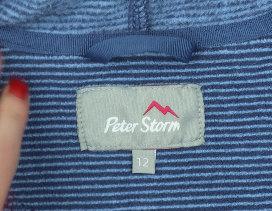 Peter Storm Women Blue Striped Hooded Fleece Jacket Size 12 Full Zip