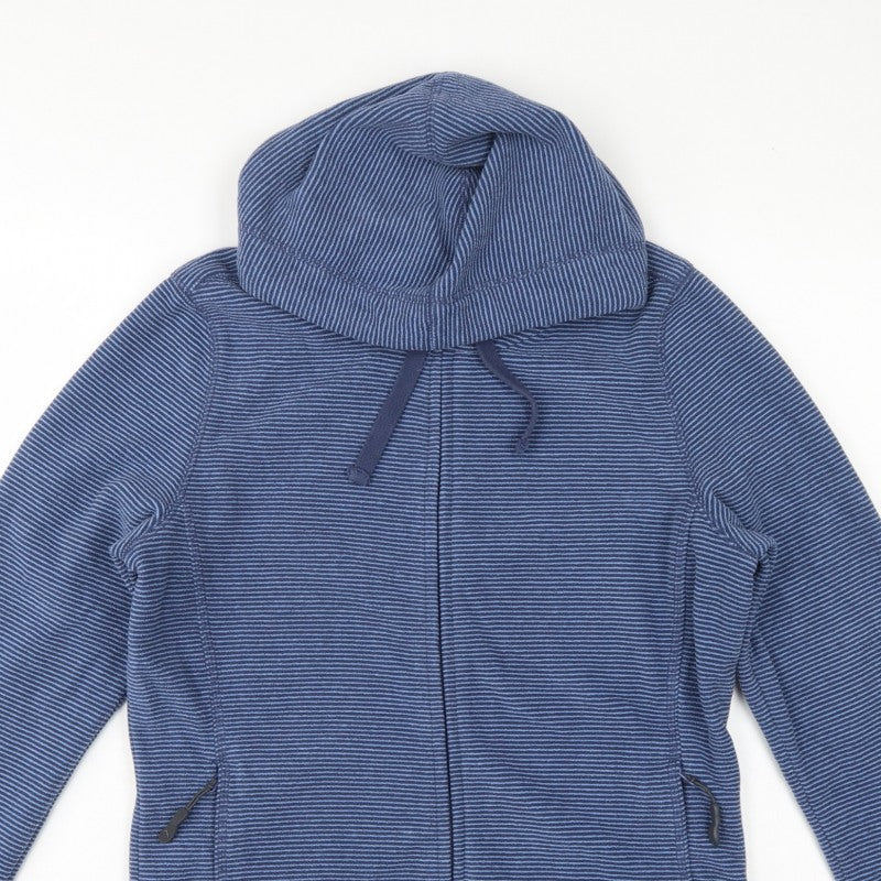 Peter Storm Women Blue Striped Hooded Fleece Jacket Size 12 Full Zip