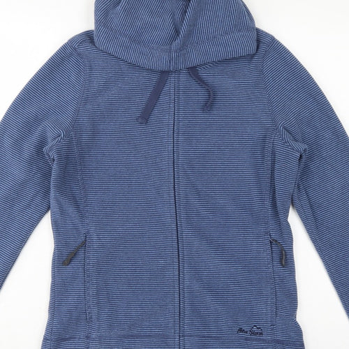 Peter Storm Women Blue Striped Hooded Fleece Jacket Size 12 Full Zip