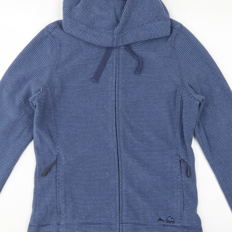 Peter Storm Women Blue Striped Hooded Fleece Jacket Size 12 Full Zip