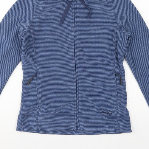 Peter Storm Women Blue Striped Hooded Fleece Jacket Size 12 Full Zip