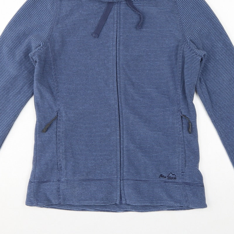 Peter Storm Women Blue Striped Hooded Fleece Jacket Size 12 Full Zip
