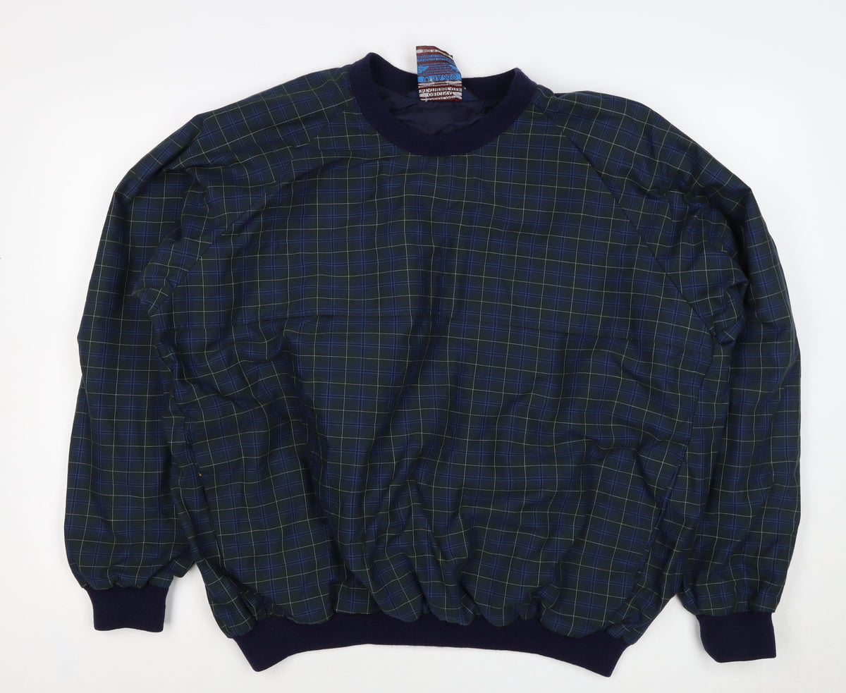 Back view of Sunderland Men’s Blue Plaid Waterproof Pullover Sweatshirt XL Golf