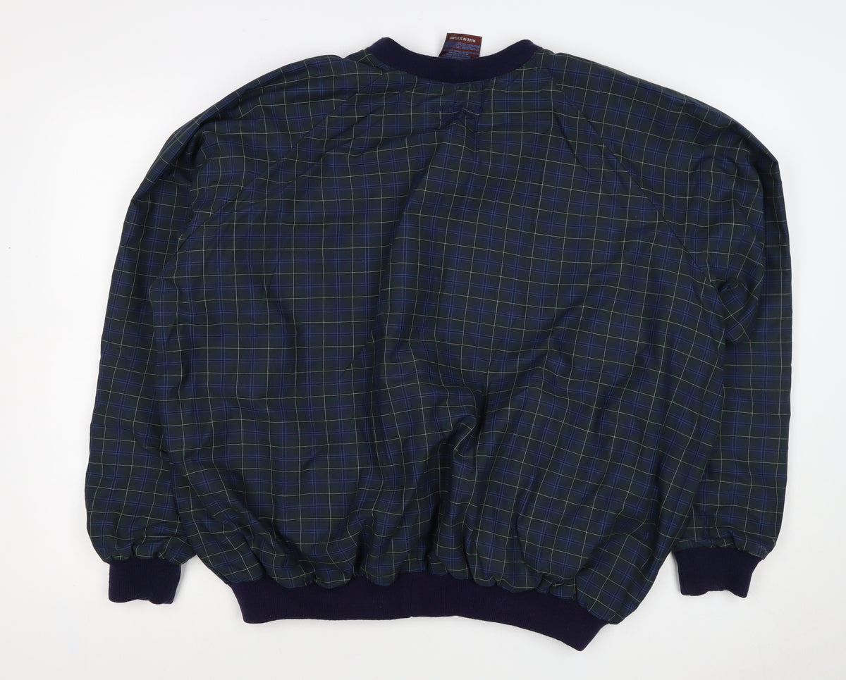 Close-up detail of Sunderland Men’s Blue Plaid Waterproof Pullover Sweatshirt XL Golf