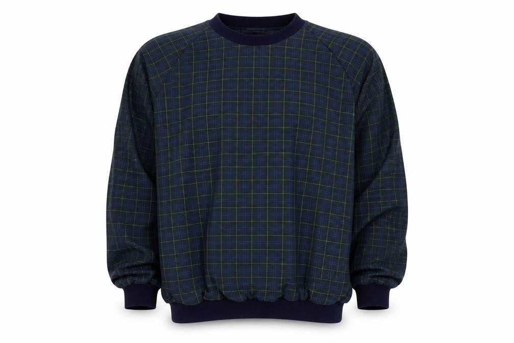 Front view of Sunderland Men’s Blue Plaid Waterproof Pullover Sweatshirt XL Golf