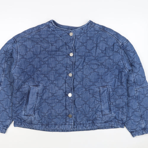 Per Una Women’s Blue Size 14 Quilted Cotton Collarless Jacket