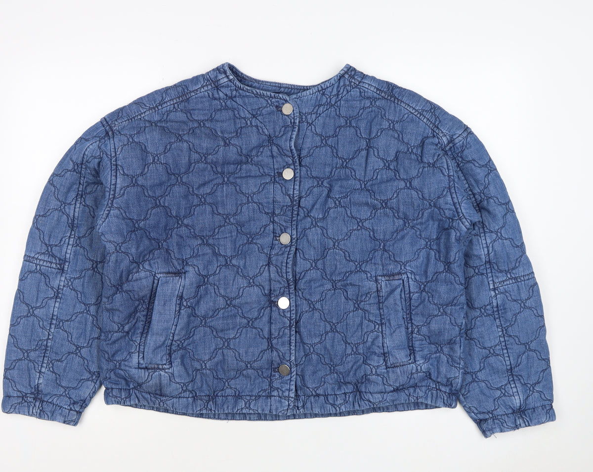 Per Una Women’s Blue Size 14 Quilted Cotton Collarless Jacket