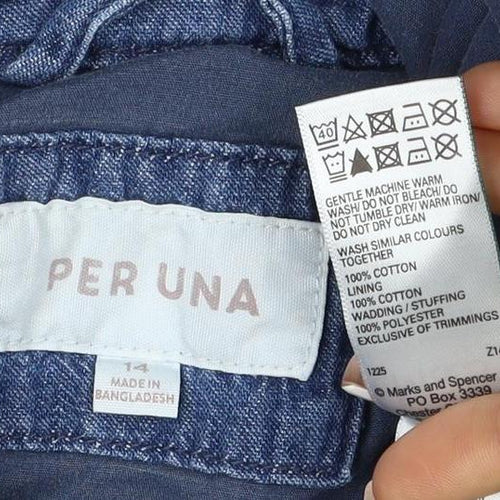 Per Una Women’s Blue Size 14 Quilted Cotton Collarless Jacket