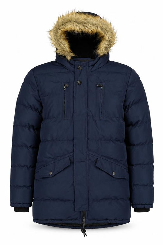 Soul Star Unisex Navy L Padded Faux Fur Hood Parka Jacket