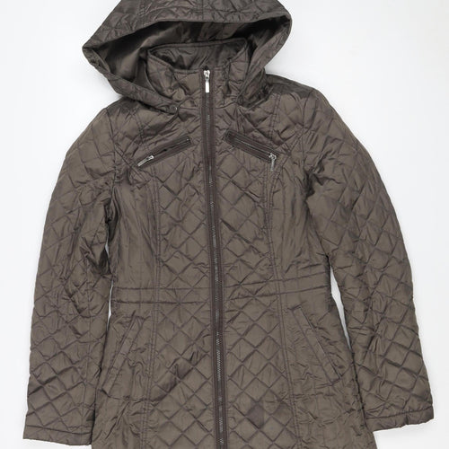 Laundry by Design Women’s Brown S Long Quilted Hooded Puffer Jacket