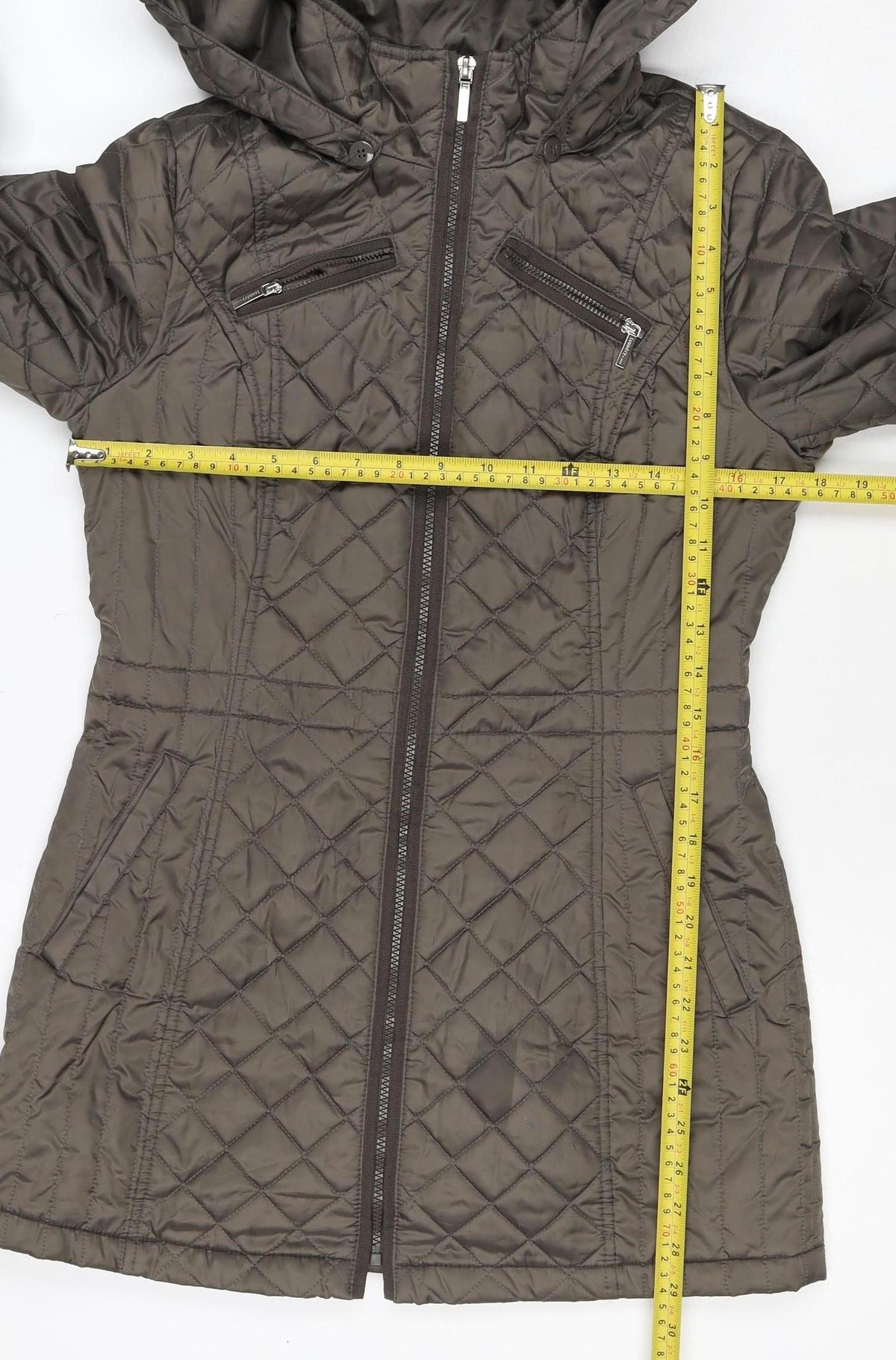 Laundry by Design Women’s Brown S Long Quilted Hooded Puffer Jacket