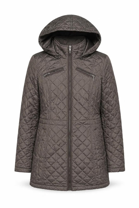 Laundry by Design Women’s Brown S Long Quilted Hooded Puffer Jacket