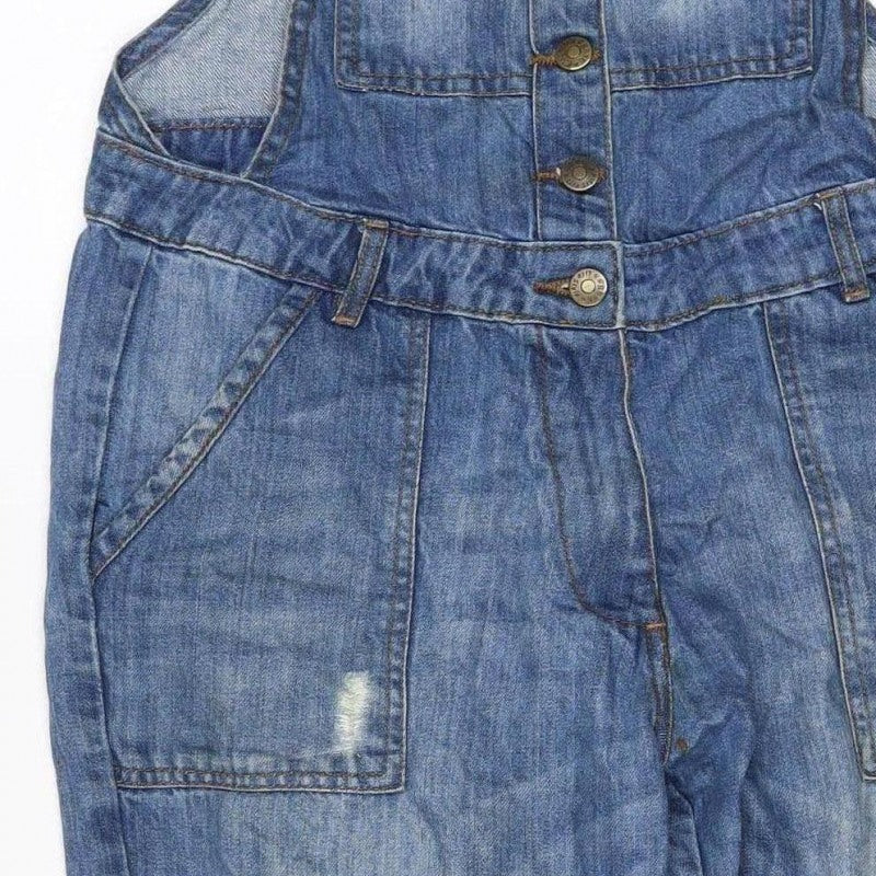 Groane Women Blue Size 12 Distressed Denim Dungarees Straight Leg