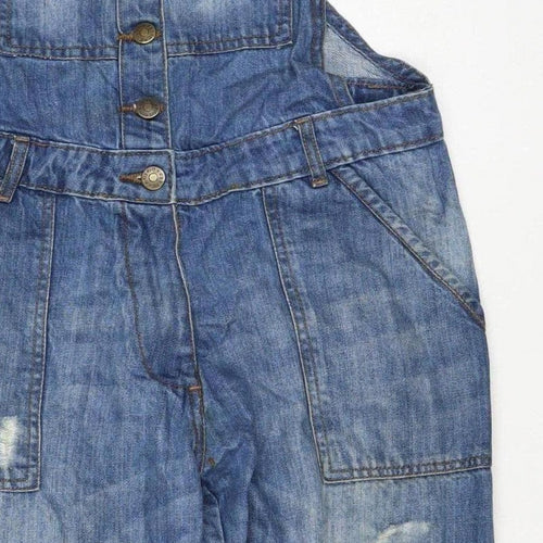 Groane Women Blue Size 12 Distressed Denim Dungarees Straight Leg