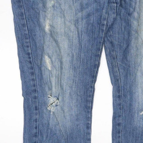 Groane Women Blue Size 12 Distressed Denim Dungarees Straight Leg