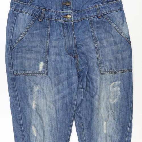 Groane Women Blue Size 12 Distressed Denim Dungarees Straight Leg