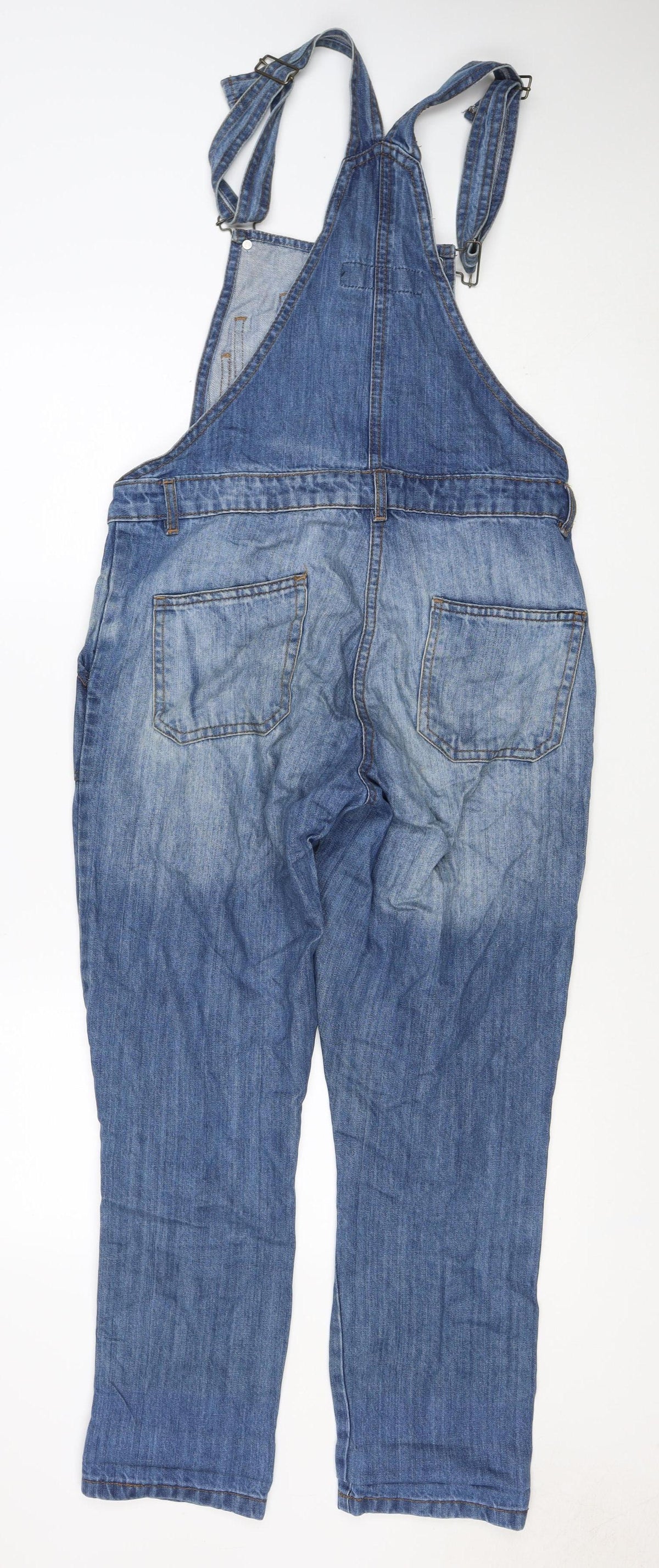 Groane Women Blue Size 12 Distressed Denim Dungarees Straight Leg