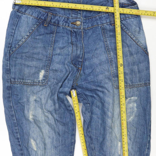 Groane Women Blue Size 12 Distressed Denim Dungarees Straight Leg