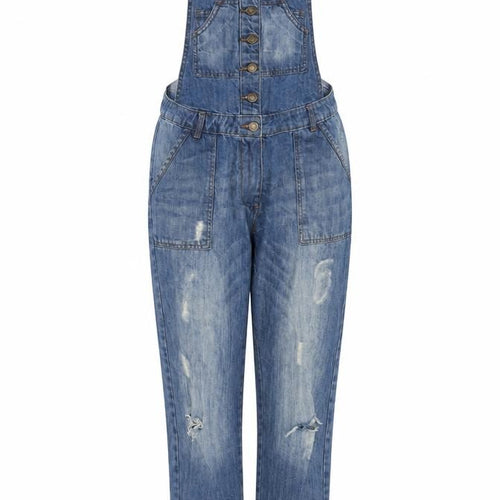 Groane Women Blue Size 12 Distressed Denim Dungarees Straight Leg