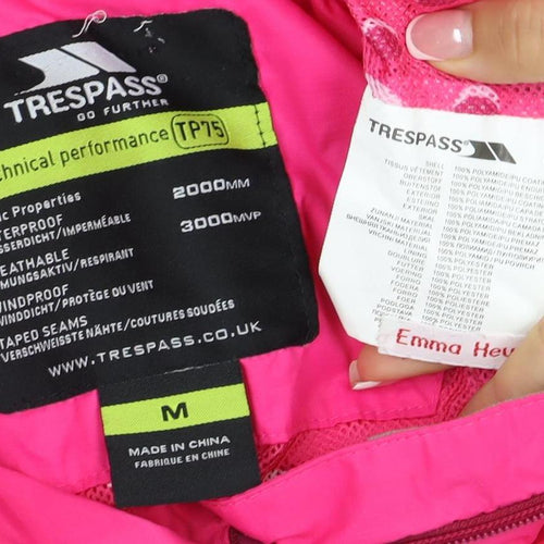 Trespass Women’s Pink M Hooded Waterproof Rain Jacket Full Zip