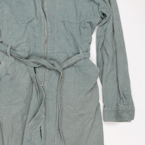 Oliver Bonas Women Green UK 14 Corduroy Belted Zip Jumpsuit