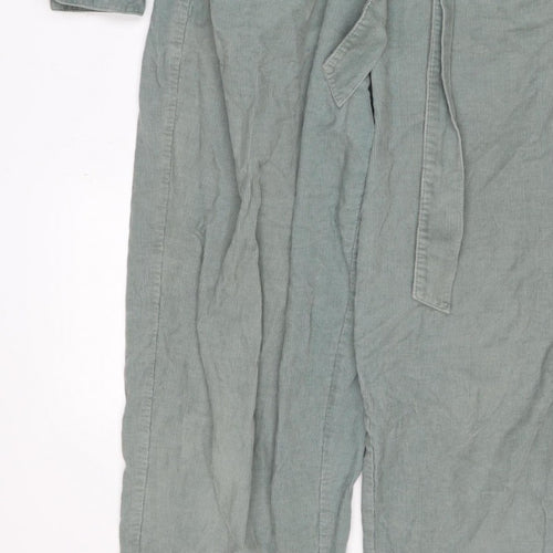 Oliver Bonas Women Green UK 14 Corduroy Belted Zip Jumpsuit