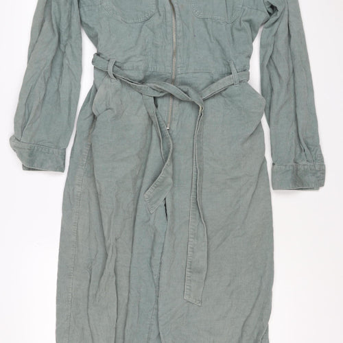 Oliver Bonas Women Green UK 14 Corduroy Belted Zip Jumpsuit