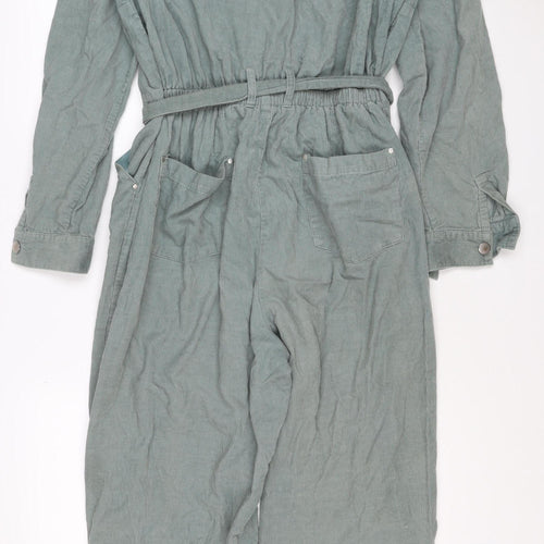 Oliver Bonas Women Green UK 14 Corduroy Belted Zip Jumpsuit