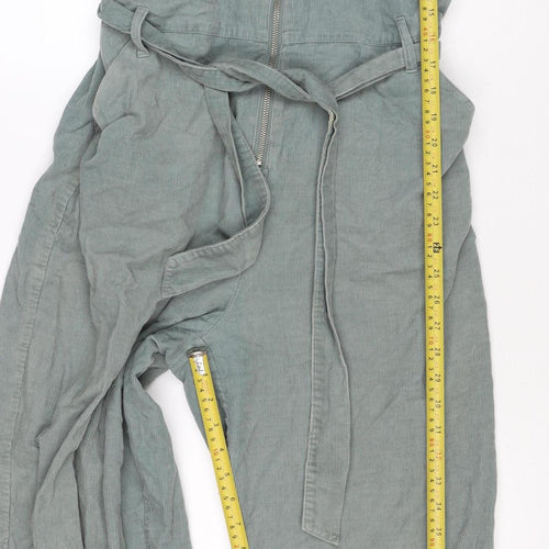 Oliver Bonas Women Green UK 14 Corduroy Belted Zip Jumpsuit