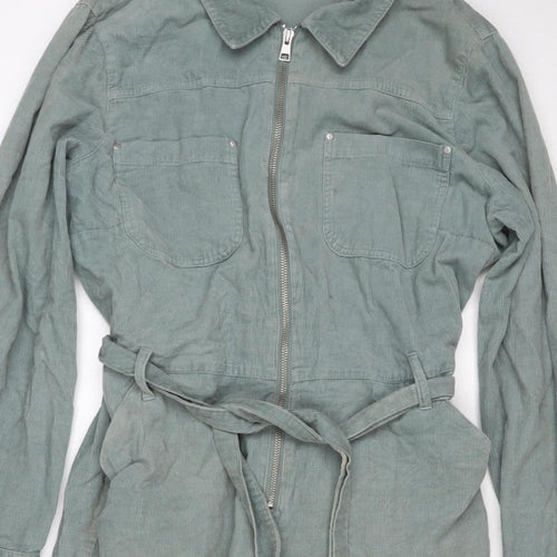 Oliver Bonas Women Green UK 14 Corduroy Belted Zip Jumpsuit
