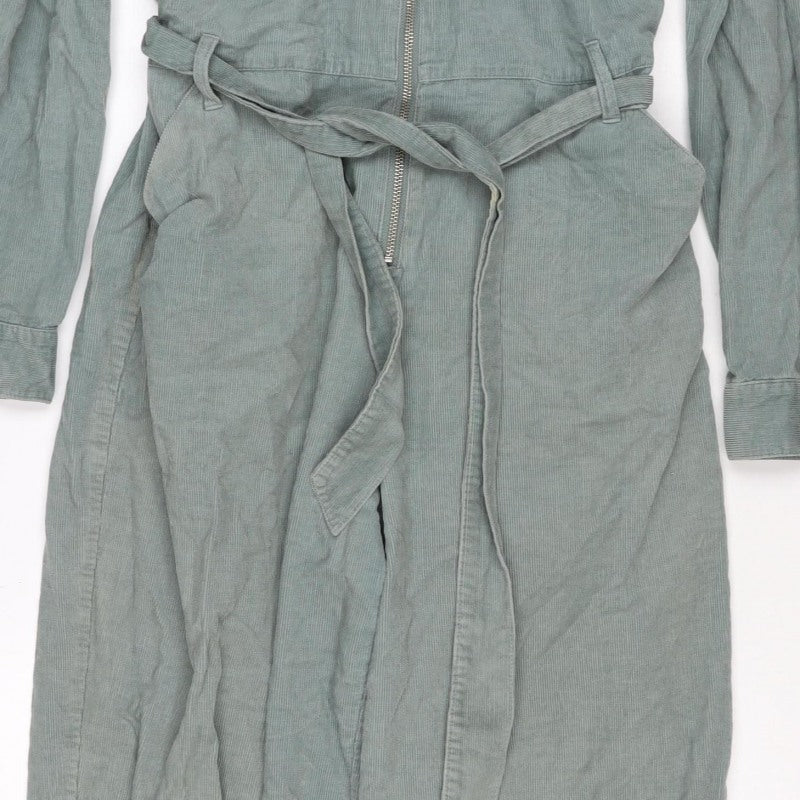 Oliver Bonas Women Green UK 14 Corduroy Belted Zip Jumpsuit