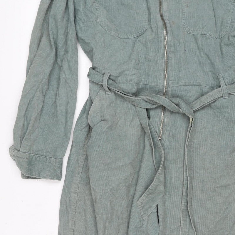 Oliver Bonas Women Green UK 14 Corduroy Belted Zip Jumpsuit