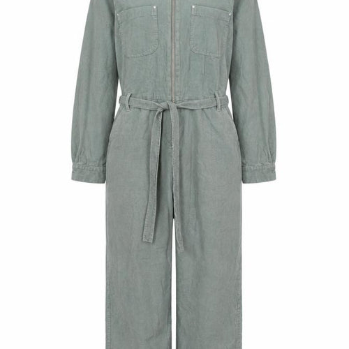 Oliver Bonas Women Green UK 14 Corduroy Belted Zip Jumpsuit