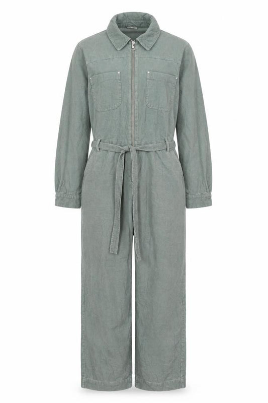 Oliver Bonas Women Green UK 14 Corduroy Belted Zip Jumpsuit