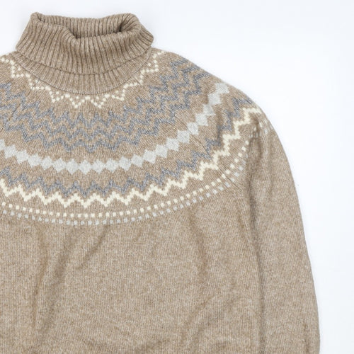 M&S Women’s Beige Fair Isle Roll Neck Knit Jumper Size L