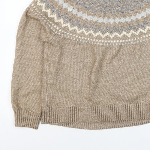 M&S Women’s Beige Fair Isle Roll Neck Knit Jumper Size L