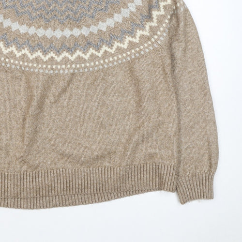 M&S Women’s Beige Fair Isle Roll Neck Knit Jumper Size L
