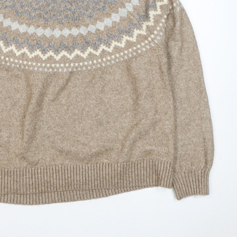 M&S Women’s Beige Fair Isle Roll Neck Knit Jumper Size L