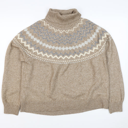 M&S Women’s Beige Fair Isle Roll Neck Knit Jumper Size L