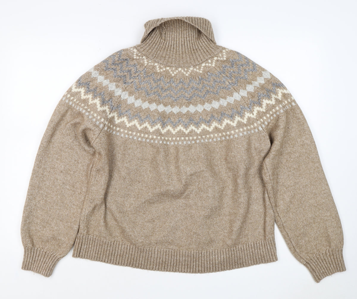M&S Women’s Beige Fair Isle Roll Neck Knit Jumper Size L
