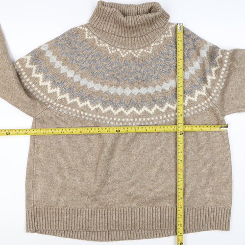 M&S Women’s Beige Fair Isle Roll Neck Knit Jumper Size L