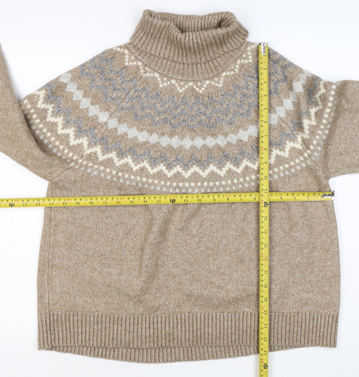 M&S Women’s Beige Fair Isle Roll Neck Knit Jumper Size L