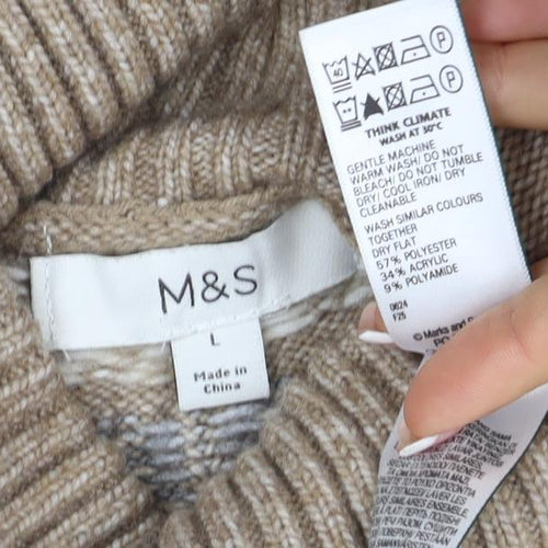 M&S Women’s Beige Fair Isle Roll Neck Knit Jumper Size L