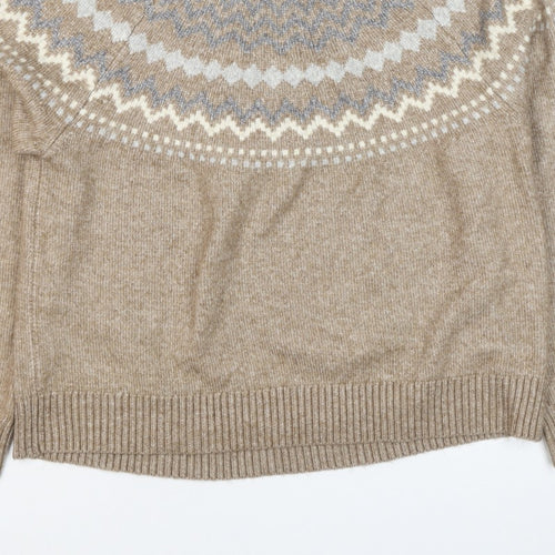 M&S Women’s Beige Fair Isle Roll Neck Knit Jumper Size L